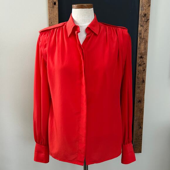 Vintage Regina Porter Red Secretary Blouse M Classic French Chic Office Parisian - Picture 1 of 11